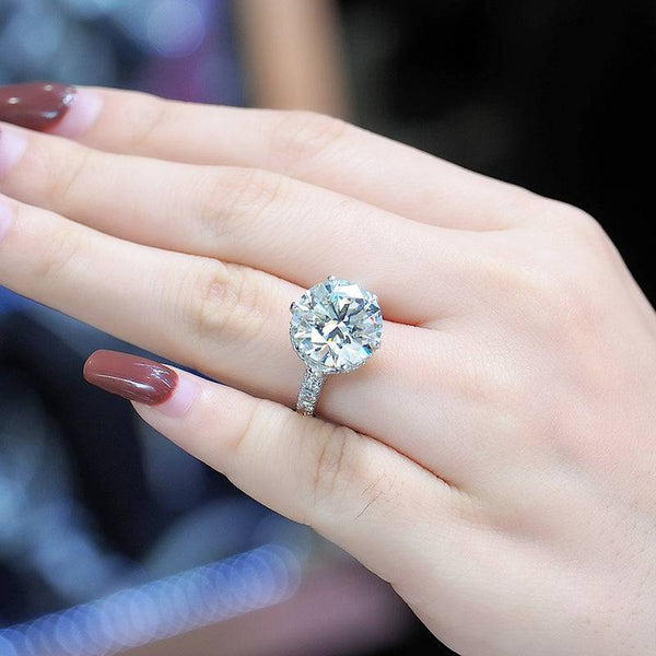 Louily Luxurious 6 Prong Round Cut Engagement Ring In Sterling Silver