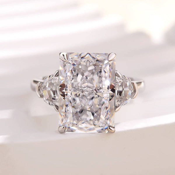 Louily Luxurious Crushed Ice Radiant Cut Three Stone Engagement Ring
