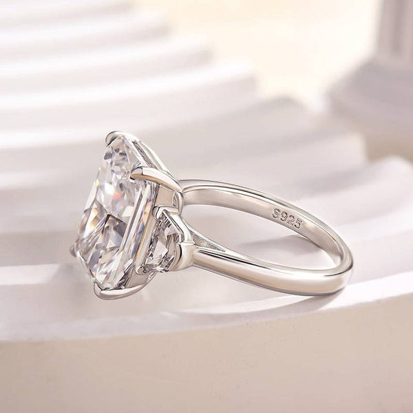 Louily Luxurious Crushed Ice Radiant Cut Three Stone Engagement Ring