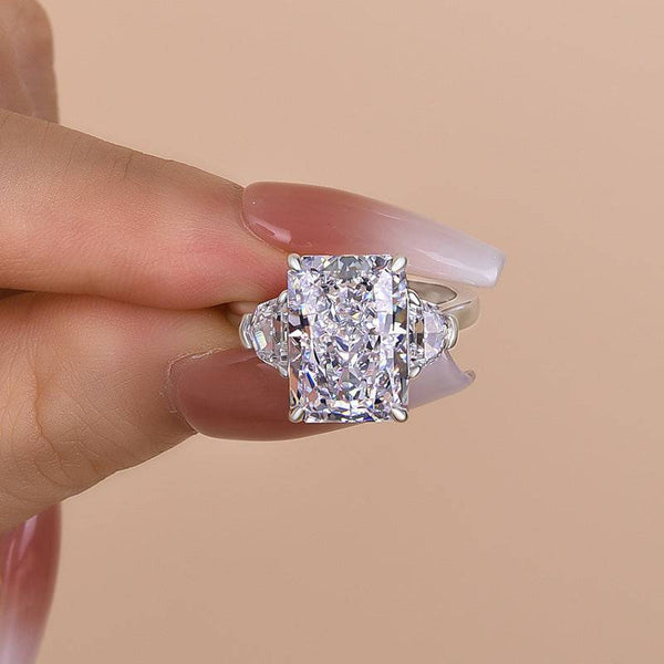 Louily Luxurious Crushed Ice Radiant Cut Three Stone Engagement Ring