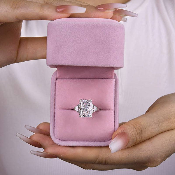 Louily Luxurious Crushed Ice Radiant Cut Three Stone Engagement Ring