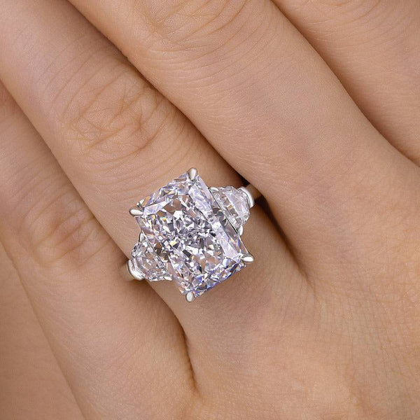 Louily Luxurious Crushed Ice Radiant Cut Three Stone Engagement Ring