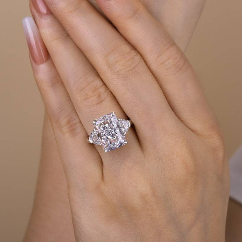 Louily Luxurious Crushed Ice Radiant Cut Three Stone Engagement Ring - louilyjewelry
