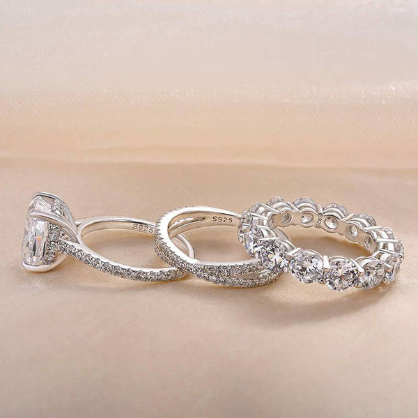 Louily Luxurious Cushion Cut 3PC Wedding Ring Set In Sterling Silver