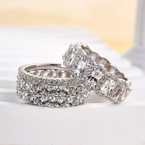 Louily Luxurious Cushion Cut 4PC Wedding Band Set For Women In Sterling Silver