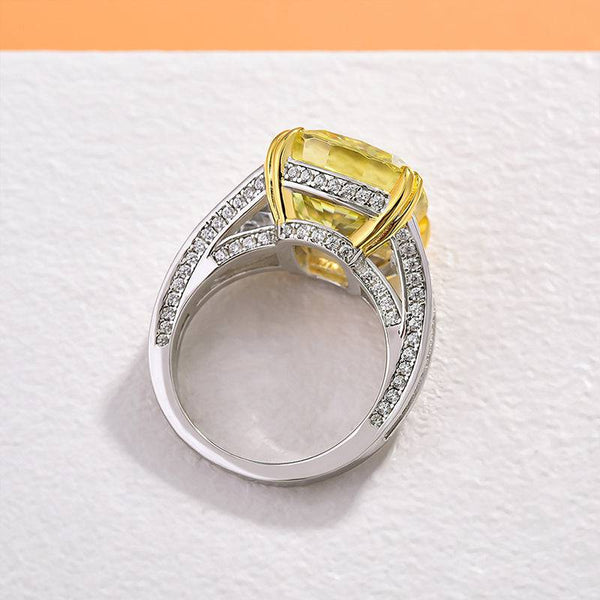 Louily Luxurious Cushion Cut Yellow Sapphire Engagement Ring In Sterling Silver