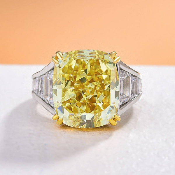 Louily Luxurious Cushion Cut Yellow Sapphire Engagement Ring In Sterling Silver