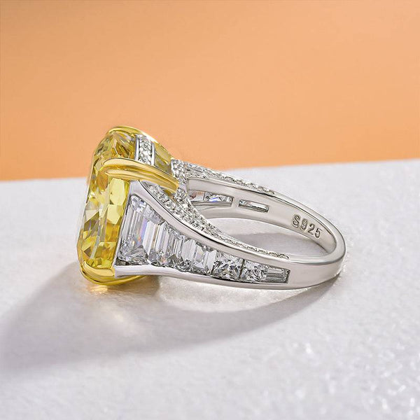 Louily Luxurious Cushion Cut Yellow Sapphire Engagement Ring In Sterling Silver