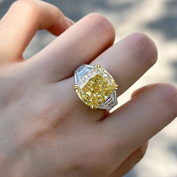 Louily Luxurious Cushion Cut Yellow Sapphire Engagement Ring In Sterling Silver