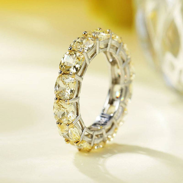 Louily Luxurious Cushion Cut Yellow Sapphire Women's Wedding Band In Sterling Silver