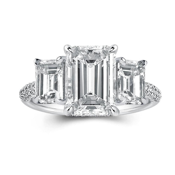 Louily Luxurious Emerald Cut Three Stone Engagement Ring In Sterling Silver