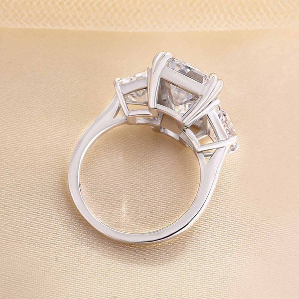 Louily Luxurious Emerald Cut Three Stone Engagement Ring In Sterling Silver