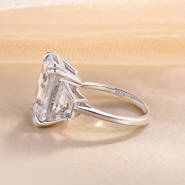 Louily Luxurious Emerald Cut Three Stone Engagement Ring In Sterling Silver