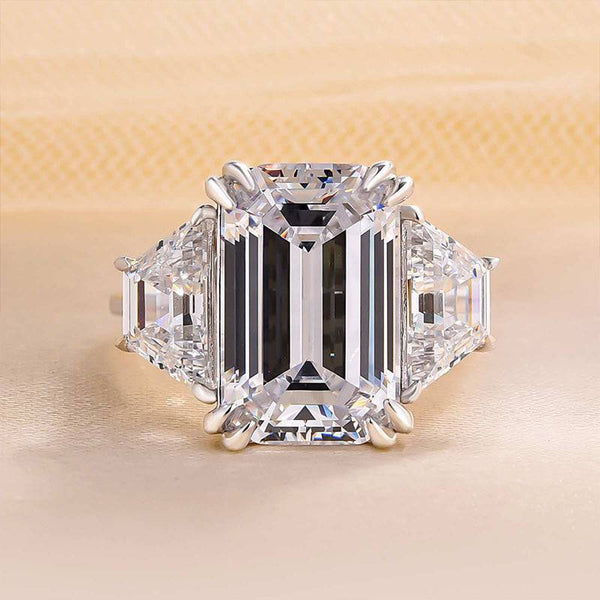 Louily Luxurious Emerald Cut Three Stone Engagement Ring In Sterling Silver