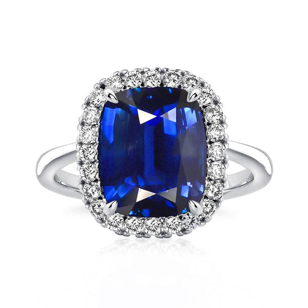 Louily Luxurious Halo Cushion Cut Blue Sapphire Engagement Ring For Women In Sterling Silver