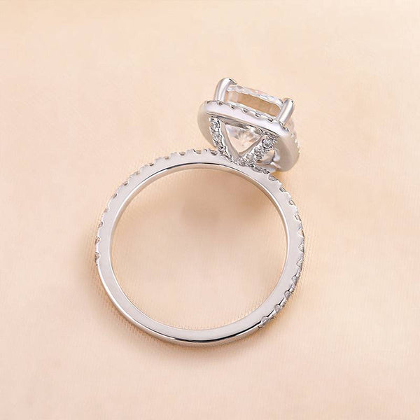 Louily Luxurious Halo Cushion Cut Simulated Diamond Engagement Ring In Sterling Silver