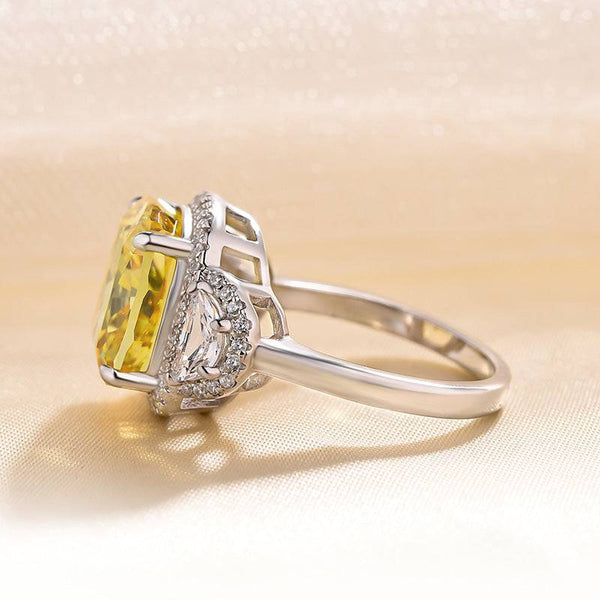 Louily Luxurious Halo Cushion Cut Three Stone Yellow Sapphire Engagement Ring In Sterling Silver