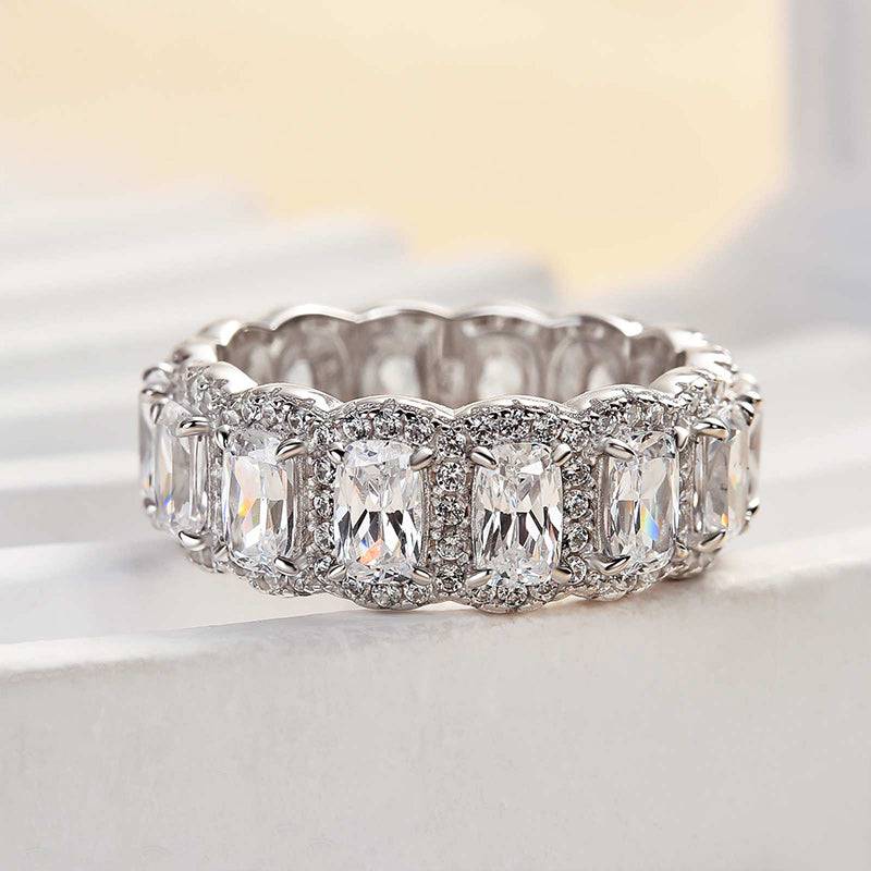 Louily Luxurious Halo Cushion Cut Wide Wedding Band For Women In Sterling Silver - louilyjewelry