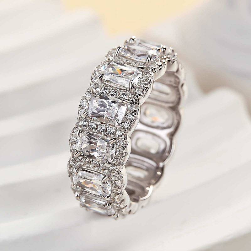 Louily Luxurious Halo Cushion Cut Wide Wedding Band For Women In Sterling Silver - louilyjewelry