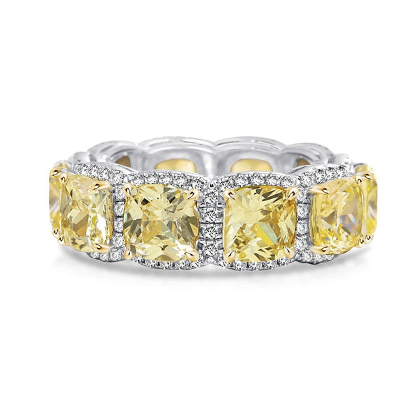 Louily Luxurious Halo Cushion Cut Yellow Sapphire Wedding Band for Her In Sterling Silver