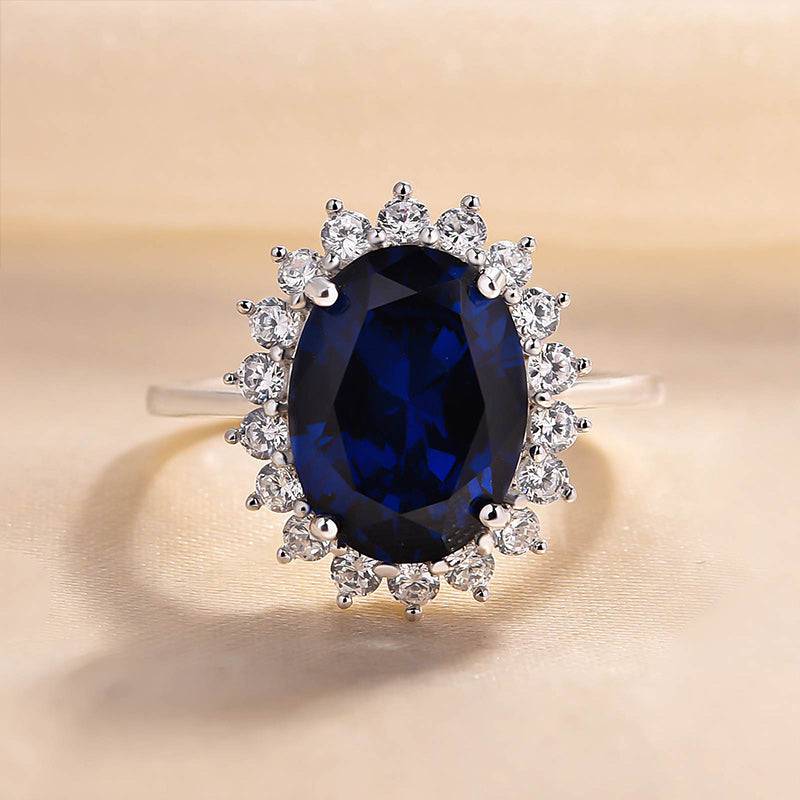 Louily Luxurious Halo Oval Cut Blue Sapphire Engagement Ring In Sterling Silver - louilyjewelry
