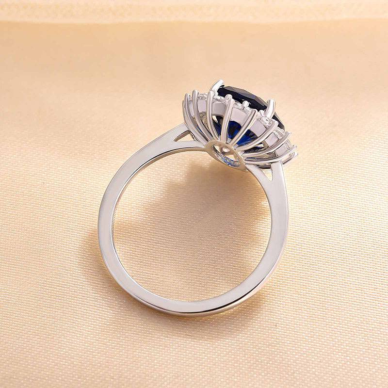 Louily Luxurious Halo Oval Cut Blue Sapphire Engagement Ring In Sterling Silver - louilyjewelry