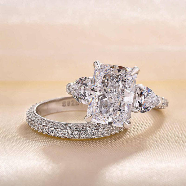 Louily Luxurious Radiant Cut & Heart Cut Three Stone Wedding Set In Sterling Silver