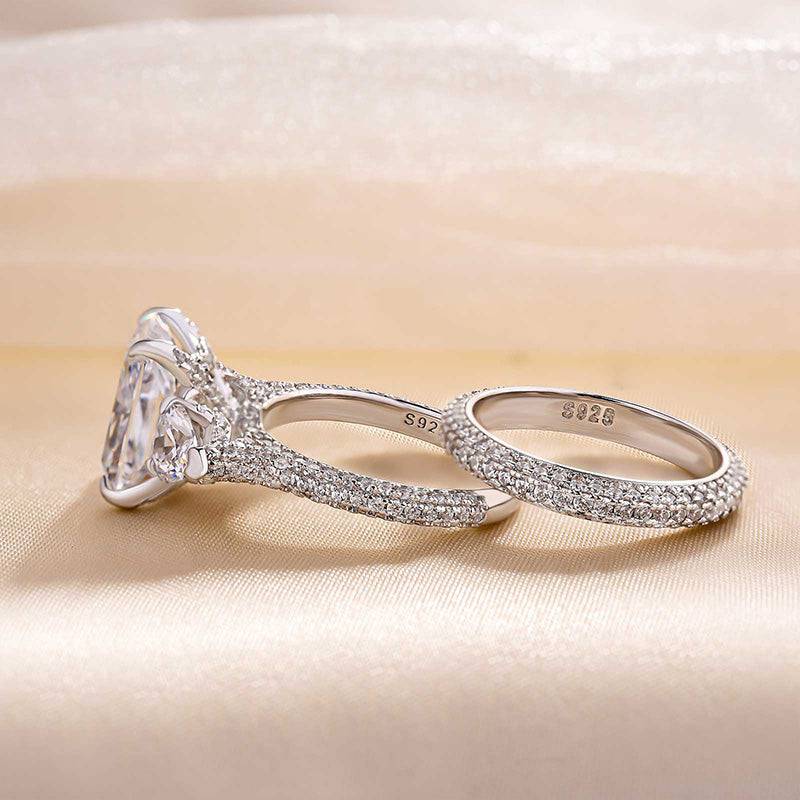 Louily Luxurious Radiant Cut & Heart Cut Three Stone Wedding Set In Sterling Silver - louilyjewelry