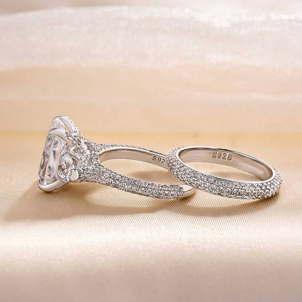 Louily Luxurious Radiant Cut & Heart Cut Three Stone Wedding Set In Sterling Silver