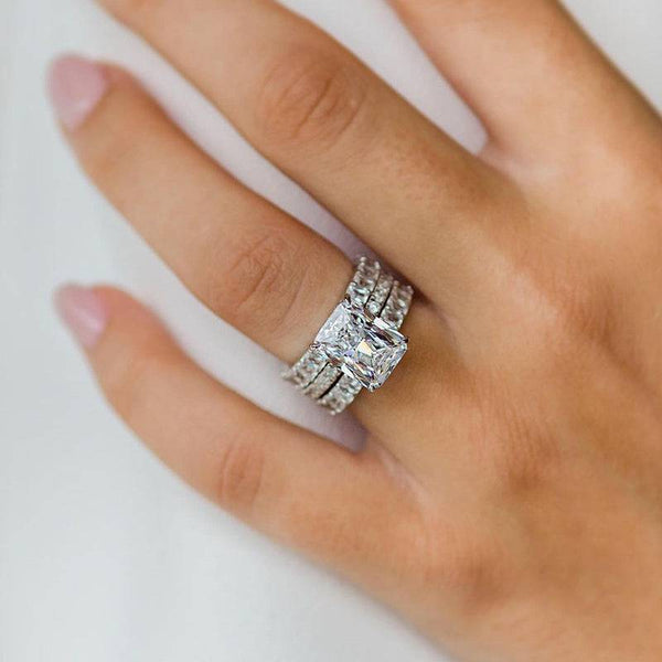 Louily Luxurious Radiant Cut Wedding Ring Set In Sterling Silver