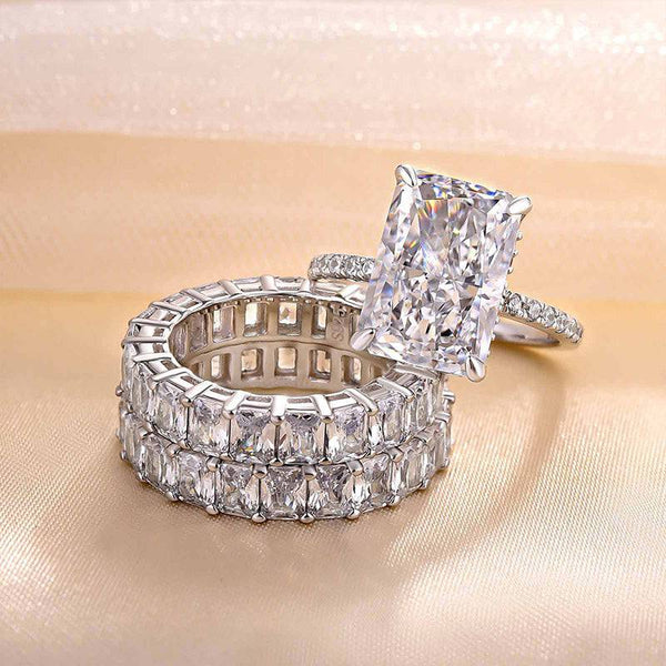 Louily Luxurious Radiant Cut Wedding Ring Set In Sterling Silver