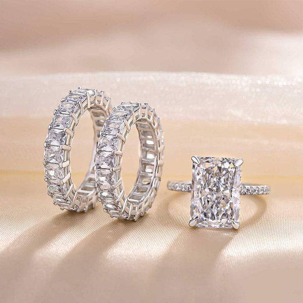 Louily Luxurious Radiant Cut Wedding Ring Set In Sterling Silver