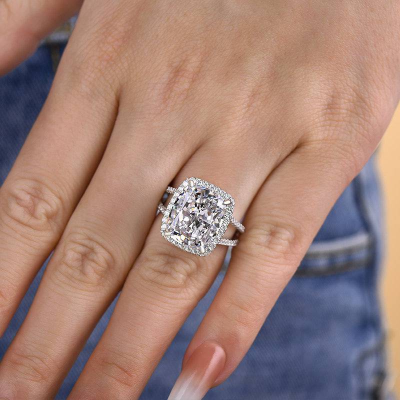 Louily Luxurious Split Shank Halo Cushion Cut Engagement Ring For Women In Sterling Silver - louilyjewelry
