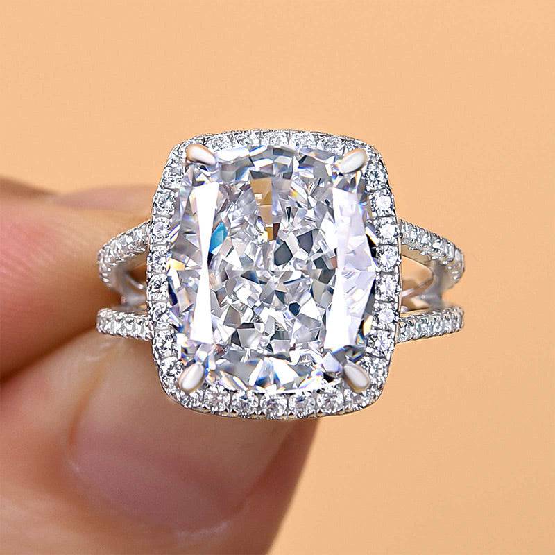 Louily Luxurious Split Shank Halo Cushion Cut Engagement Ring For Women In Sterling Silver - louilyjewelry