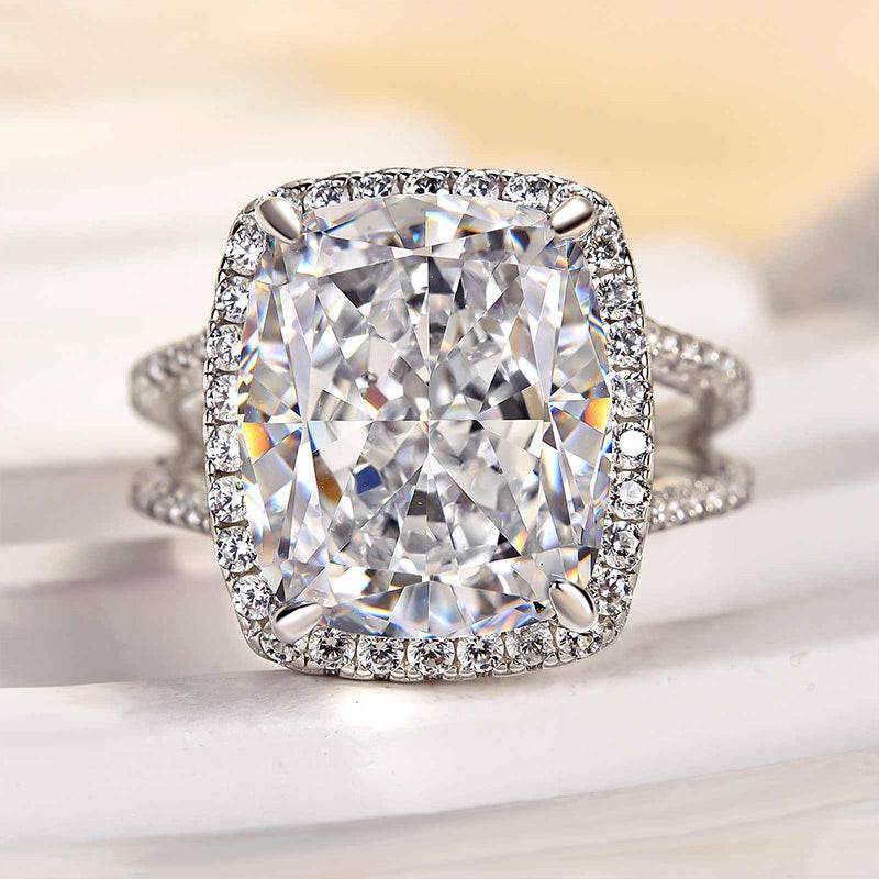 Louily Luxurious Split Shank Halo Cushion Cut Engagement Ring For Women In Sterling Silver - louilyjewelry