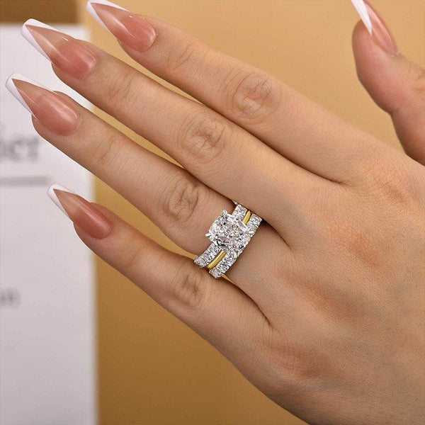 Louily Luxury Crushed Ice Cushion Cut 3PC Wedding Ring Set In Sterling Silver