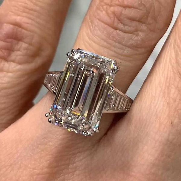Louily Luxury Emerald Cut Engagement Ring In Sterling Silver