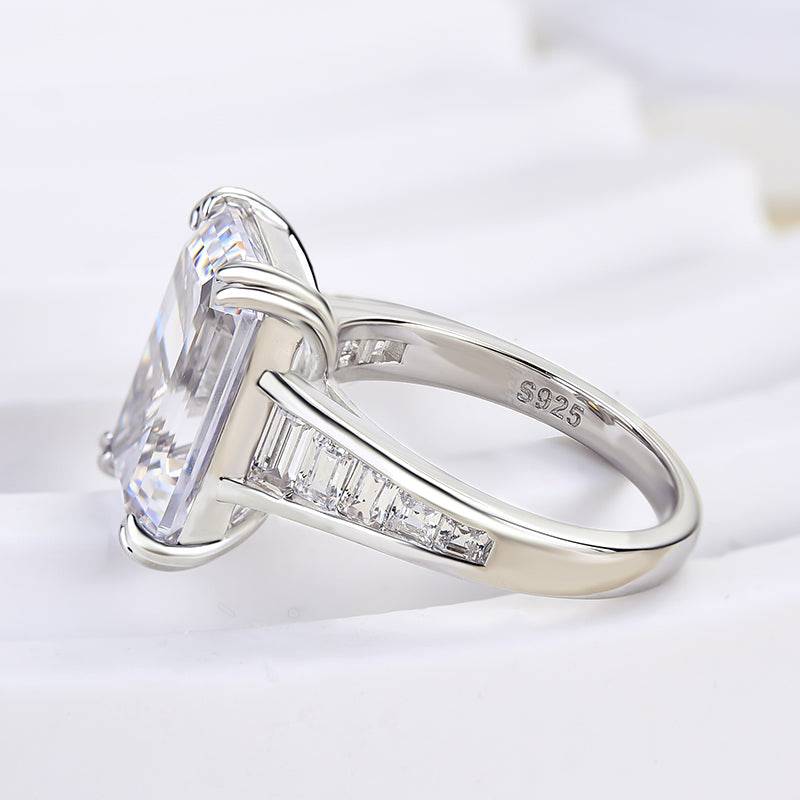 Louily Luxury Emerald Cut Engagement Ring In Sterling Silver - louilyjewelry