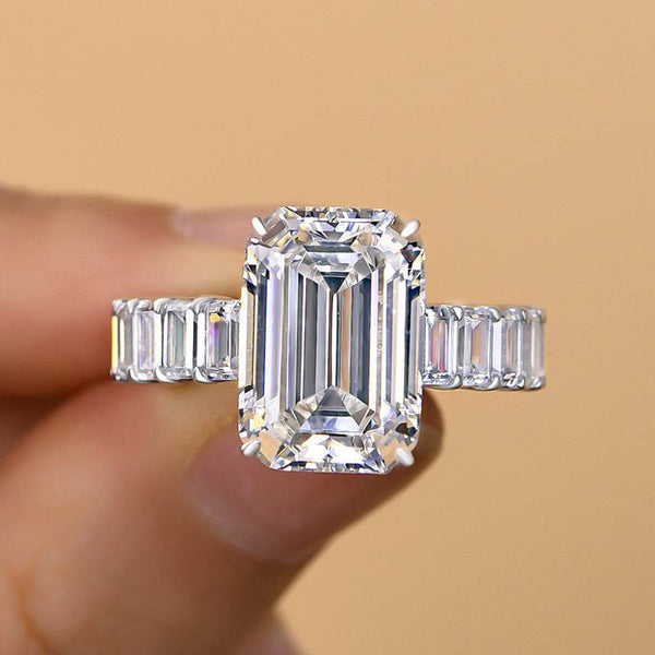 Louily Luxury Emerald Cut Engagement Ring In Sterling Silver