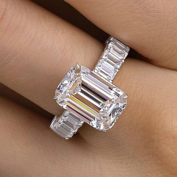 Louily Luxury Emerald Cut Engagement Ring In Sterling Silver