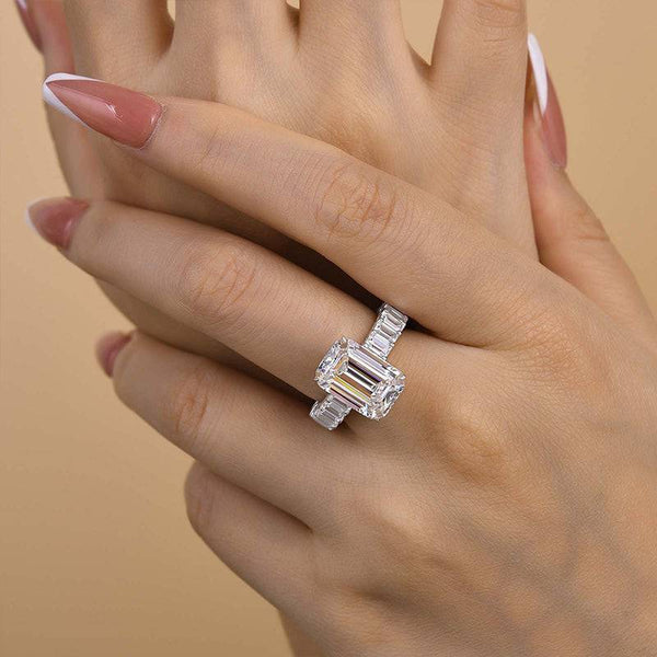 Louily Luxury Emerald Cut Engagement Ring In Sterling Silver