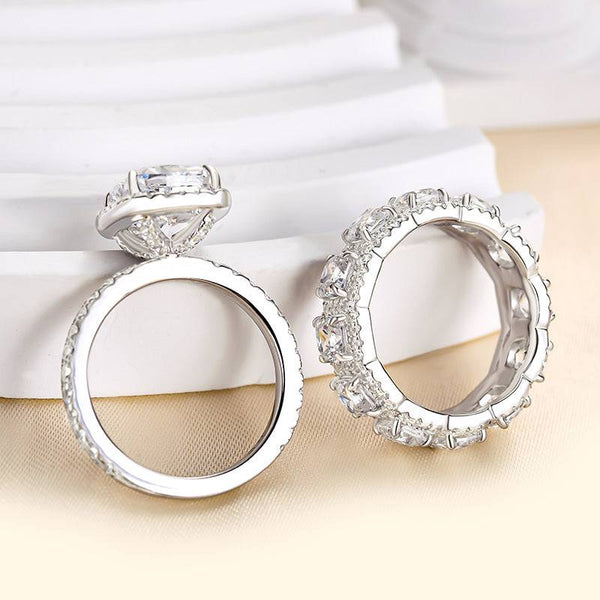 Louily Luxury Halo Cushion Cut Women's Wedding Ring Set In Sterling Silver