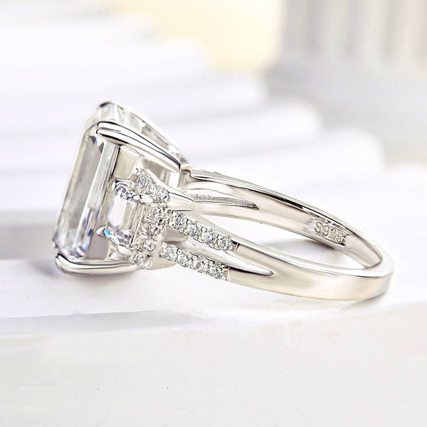 Louily Luxury Split Shank Emerald Cut Three Stone Engagement Ring