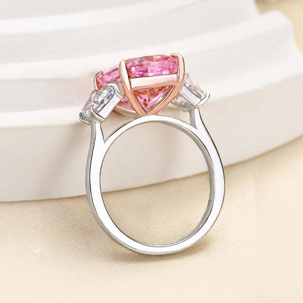 Louily Luxury Three stone Pink Stone Cushion Cut Engagement Ring