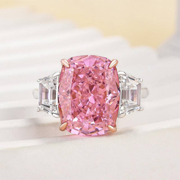 Louily Luxury Three stone Pink Stone Cushion Cut Engagement Ring