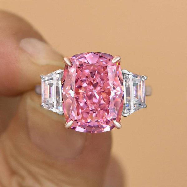 Louily Luxury Three stone Pink Stone Cushion Cut Engagement Ring