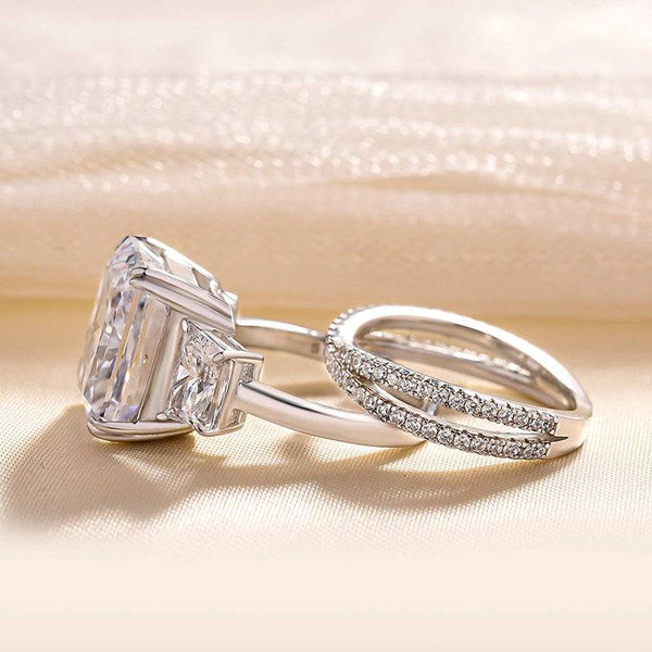 Louily Luxury Three Stone Radiant Cut Wedding Set In Sterling Silver