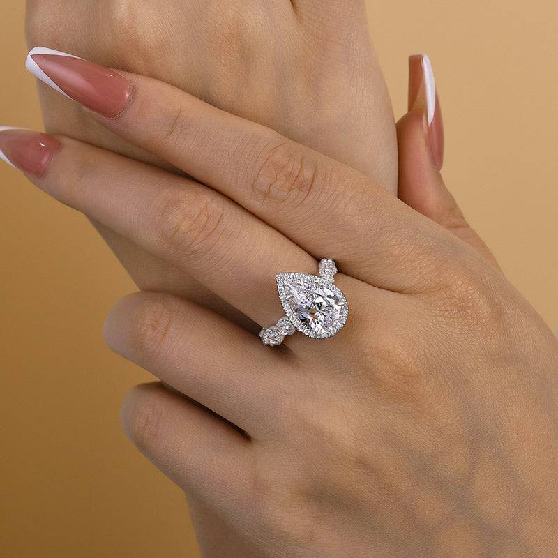 Louily Noble Halo Pear Cut Engagement Ring - louilyjewelry