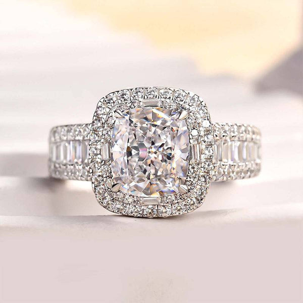 Louily Outstanding Halo Crushed Ice Cushion Cut Engagement Ring