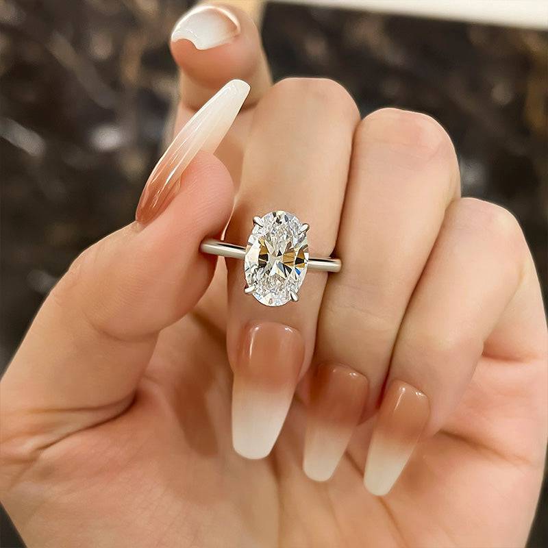 Louily Yellow Gold 3.5 Carat Oval Cut Solitaire Engagement Ring In Sterling Silver - louilyjewelry